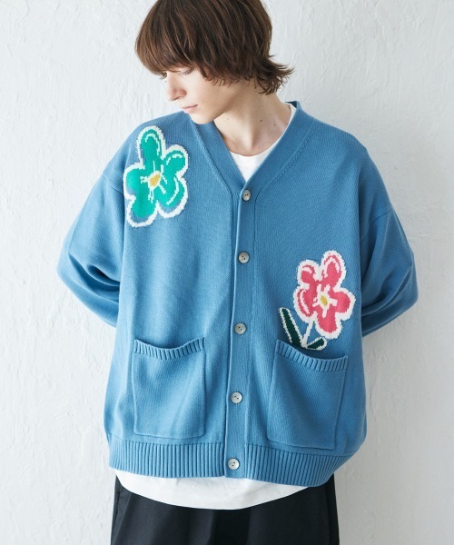 カーディガン rehacer: Botanical V-Neck Cardigan / ボタニカル Vネック カーディガン メンズ レディースの画像