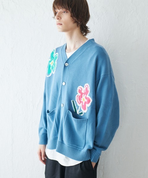 カーディガン rehacer: Botanical V-Neck Cardigan / ボタニカル Vネック カーディガン メンズ レディースの画像