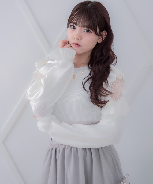 ROJITA ニット セーター ネックレス付肩ボリュームフリルニット
