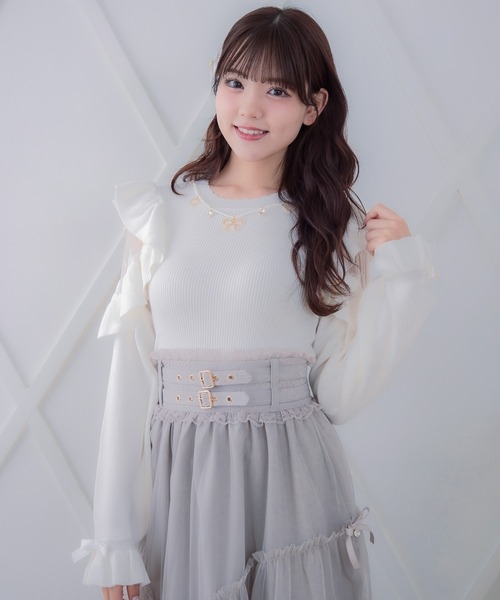 ROJITA ニット セーター 「新色追加」ネックレス付肩ボリューム
