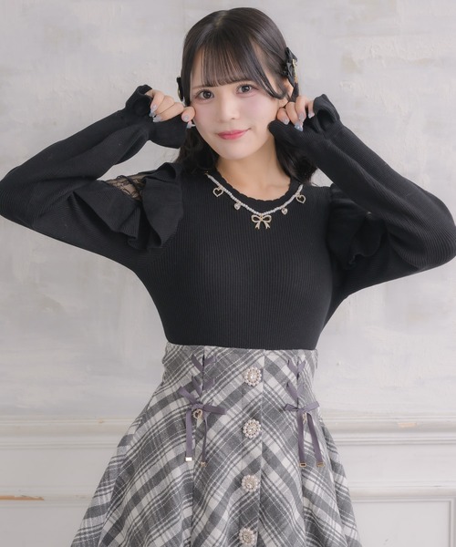 新品❤︎ジャスグリッティー❤︎ネックレス付き❤︎ニット JUSGLITTY（ジャスグリッティー）の「7分袖チェーンニット（ニット