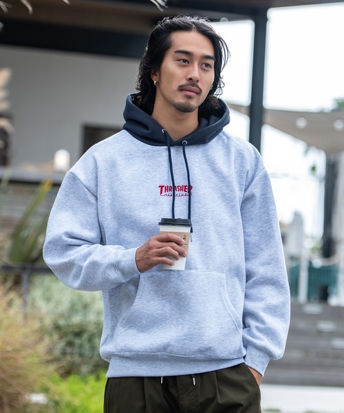 パーカー 「THRASHER/スラッシャー」裏起毛/胸刺繍HOODIE長袖 パーカー レディース メンズ