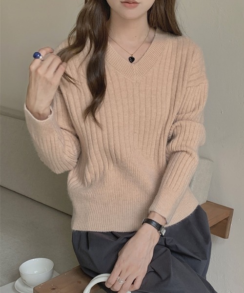 marai ニット セーター レディース 秋冬 Vネック トップス プル