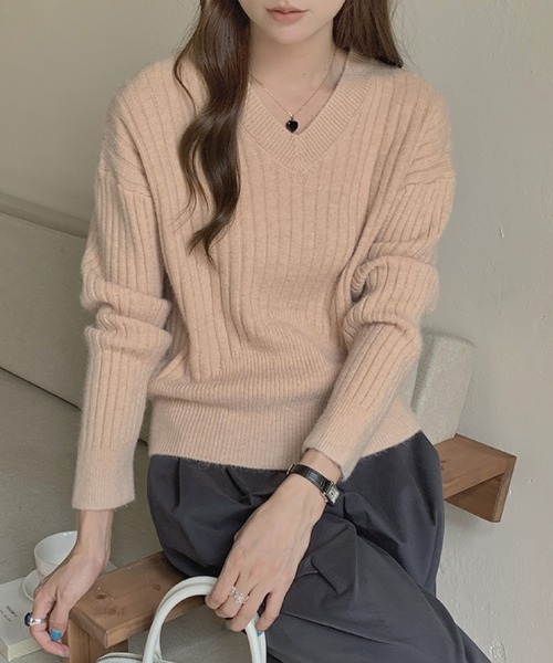 VTWELVE ストライプ ニットセーター 2ly2 ニット セーター Vネック ストライプ カジュアルウエストタイト