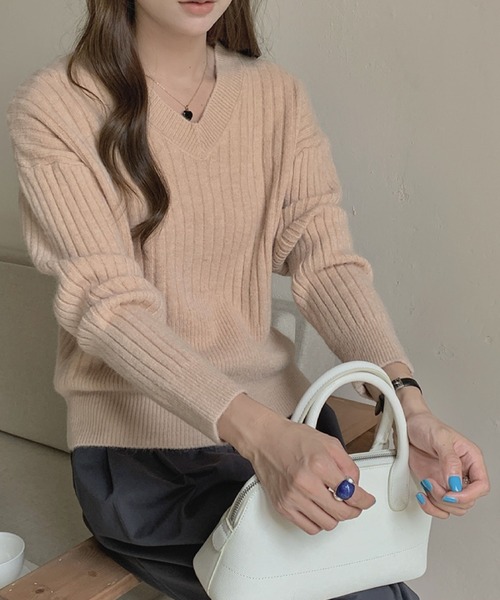 2ly2 ニット セーター Vネック ストライプ カジュアルウエストタイト