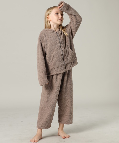 DAY CLOSET パジャマ キッズ 長袖テディなモコモコフード付きジップ