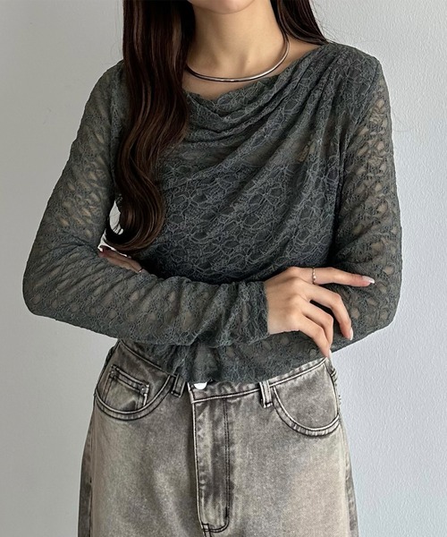 callautia（カラウティア） tシャツ ドレープレースカットソー