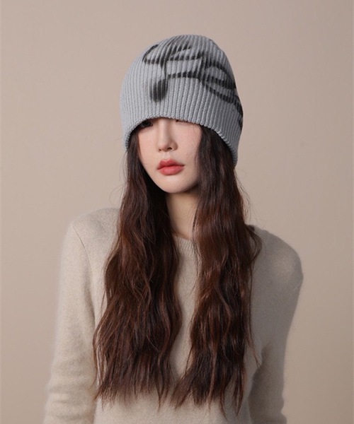 lilful ニット帽 ニットキャップ Y2Kデザイン ステンシルニット帽