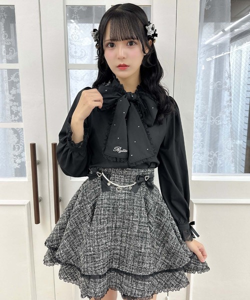 美品RoujeルージュHEART MOMOハート柄ブラウス☆A288
