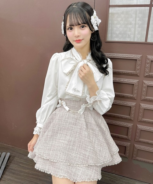 フィータブラウス ROJITA ブラウス シャツ ボウタイハートラインストーン付
