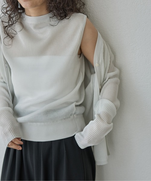 カーディガン 「セットアップ対応」シアープリーツニットカーディガン「サスティナブル」 レディース セール】[セットアップ対応]シアープリーツニットカーディガン
