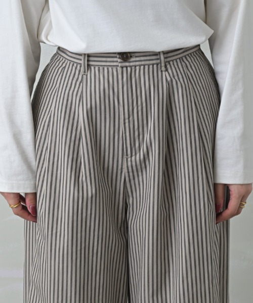 USA古着 コットンスラックス ストライプ ワイド baggy ルーズ シティ HUG.U パンツ ストライプ コットン ワイドパンツ レディース