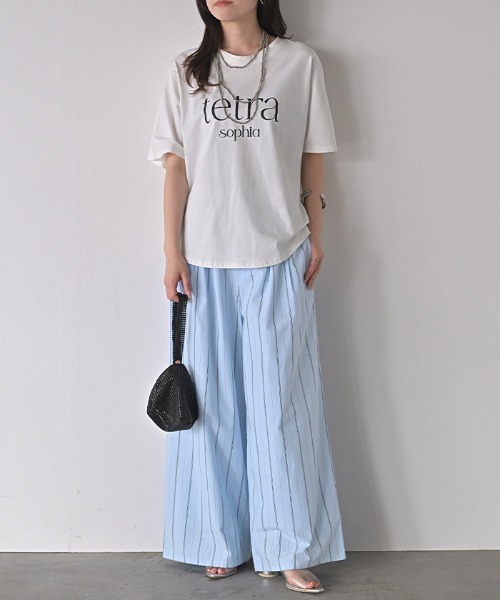 HUG.U（ハグユー） パンツ ストライプ コットン ワイドパンツ