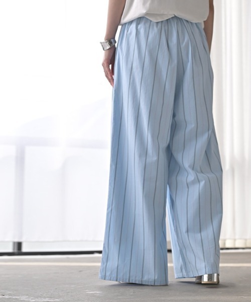 nestRobeUpcycleLinoBASIC ストライプカラーワイドパンツ HUG.U（ハグユー） パンツ ストライプ コットン ワイドパンツ