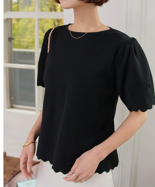 COUDRE 黒 パフスリーブ 半袖ニット COUDRE 黒 パフスリーブ 半袖ニット COUDRE 黒 パフスリーブ 半袖