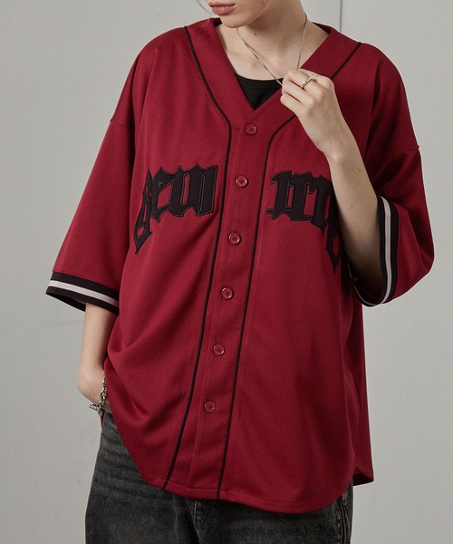 メンズ　ベースボール　Tシャツ　赤　黒 シャツ 「Alfred Alex」ゲームデザイン ナンバリング ビッグ