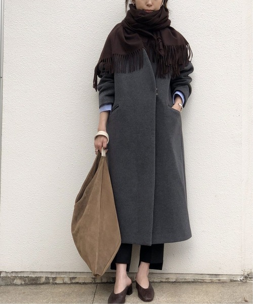 Nobleノーブル カシミヤ混 軽量ボリュームコート グレー 38 Noble