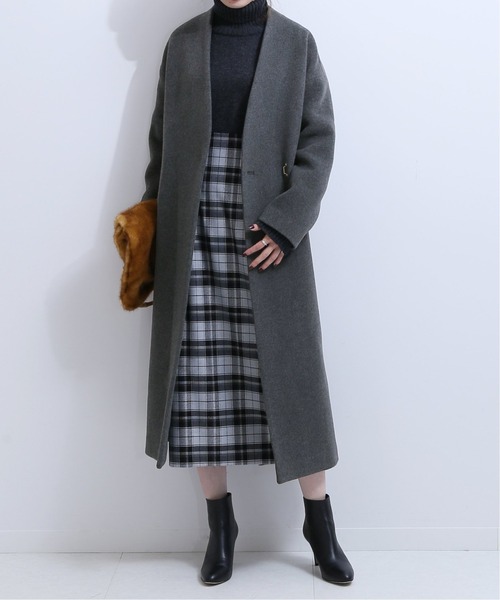NOBLE（ノーブル） ノーカラーコート 40 グレー レディース : ZOZOTOWN