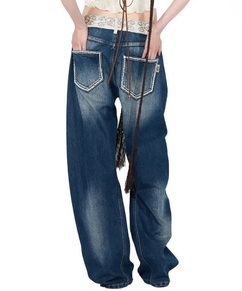パンツ SCULPTOR Beaded Waist Denim Pants Beaded Waist Denim Pants Indigo Blue – Sculptor
