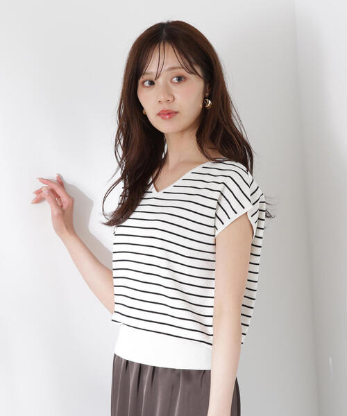 売れ筋商品|||ベルディーニ ニット&セーター アウター レディース Women's Heart Pointelle V-Neck Sweater White/Black PROPORTION BODY DRESSING ニット セーター Vネック総針ニット
