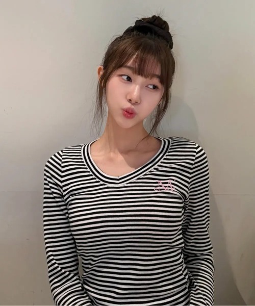 MUCENT V-neck Striped T-shirt シャツ ムシンサ MUCENT tシャツ 「MUCENT」Vネック ストライプ ロンT MMA V-NECK