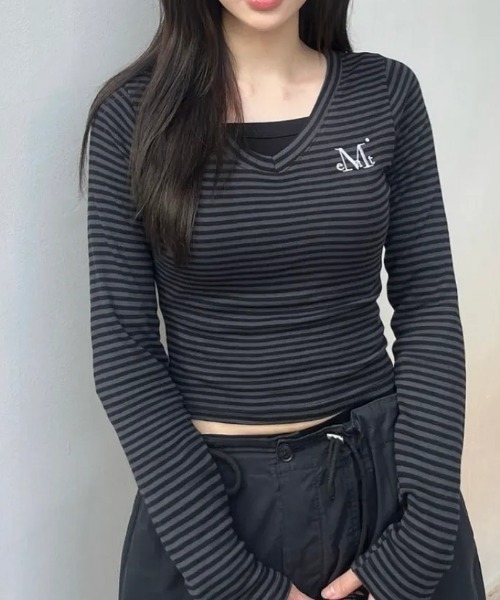MUCENT tシャツ 「MUCENT」Vネック ストライプ ロンT MMA V-NECK
