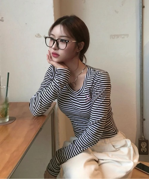 MUCENT V-neck Striped T-shirt シャツ ムシンサ MUCENT tシャツ 「MUCENT」Vネック ストライプ ロンT MMA V-NECK