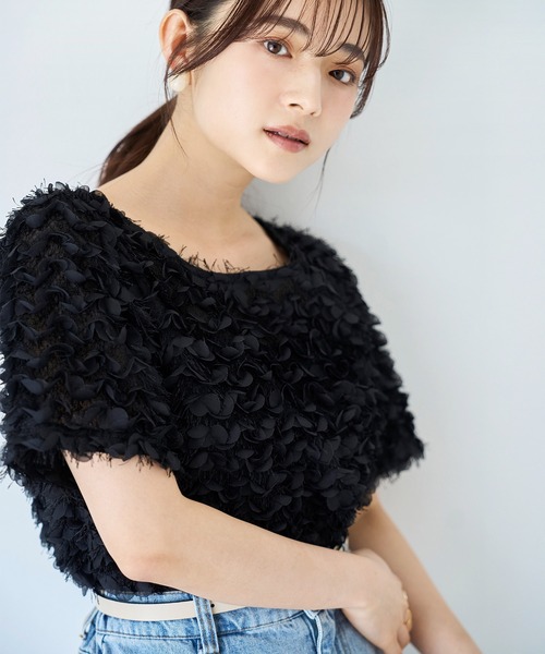 mil（ミル） tシャツ チュールフリル シアークロップドトップス