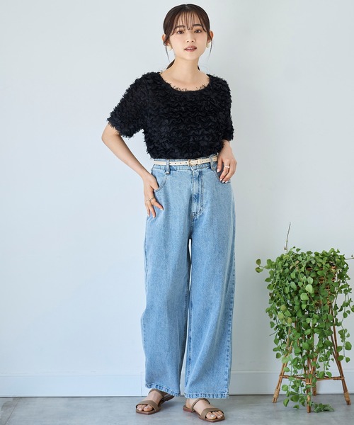 mil（ミル） tシャツ チュールフリル シアークロップドトップス
