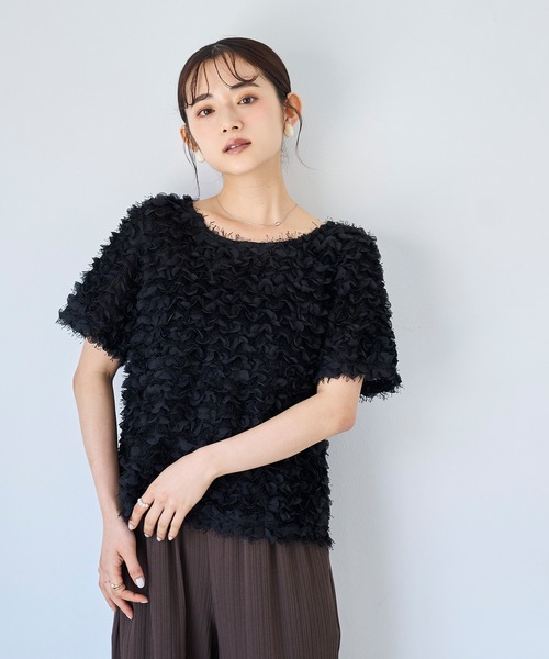 mil（ミル） tシャツ チュールフリル シアークロップドトップス