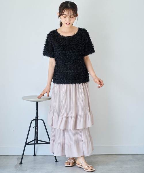 mil（ミル） tシャツ チュールフリル シアークロップドトップス