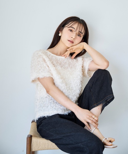 mil（ミル） tシャツ チュールフリル シアークロップドトップス