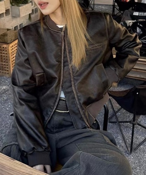 CELENA BEATS ma1 ma-1 フェイクレザー ショート丈 MA-1 アウター