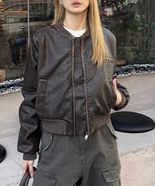 CELENA BEATS ma1 ma-1 フェイクレザー ショート丈 MA-1 アウター