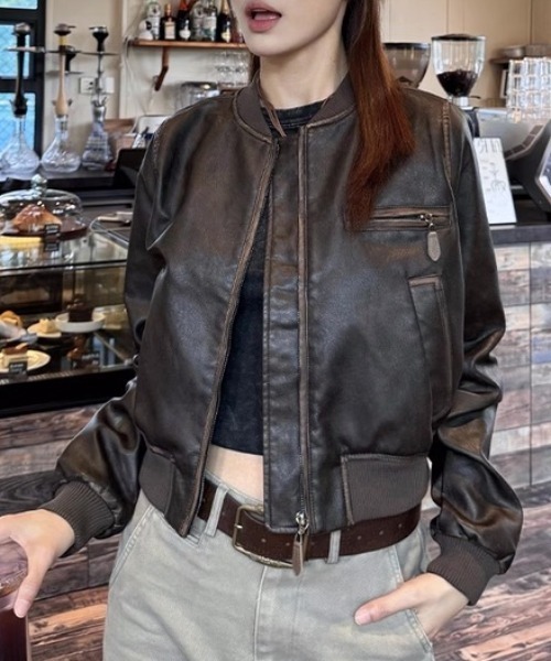 CELENA BEATS ma1 ma-1 フェイクレザー ショート丈 MA-1 アウター