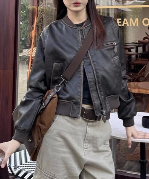 CELENA BEATS ma1 ma-1 フェイクレザー ショート丈 MA-1 アウター