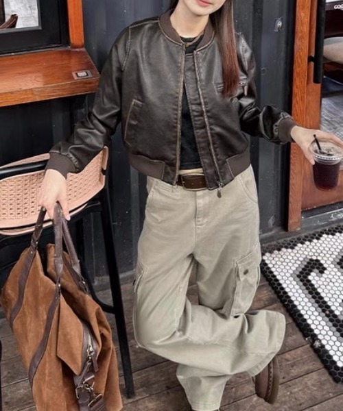 CELENA BEATS ma1 ma-1 フェイクレザー ショート丈 MA-1 アウター