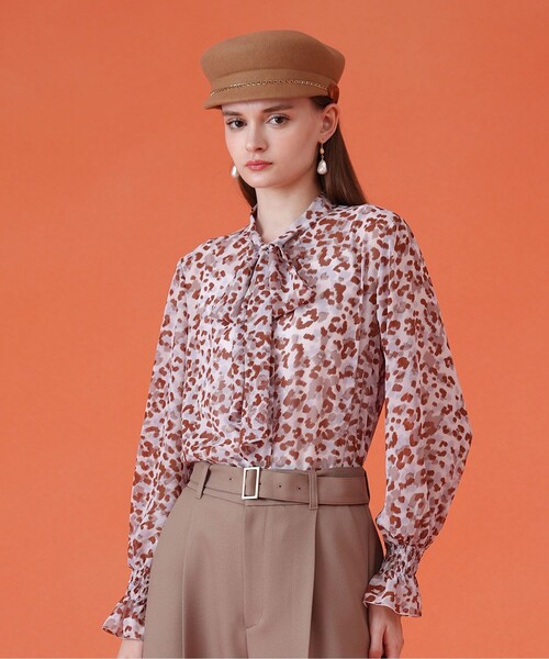 ANAYI リボン付きブラウス　38 ANAYI（アナイ） ブラウス シャツ レオパードプリントリボンタイ
