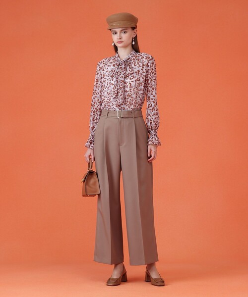 ANAYI ブラウス シャツ レオパードプリントリボンタイブラウス