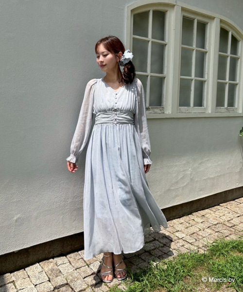 MIIA（ミーア） ワンピース miffy 総柄長袖シフォンフレアワンピース