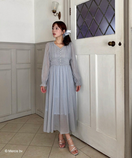 MIIA（ミーア） ワンピース miffy 総柄長袖シフォンフレアワンピース