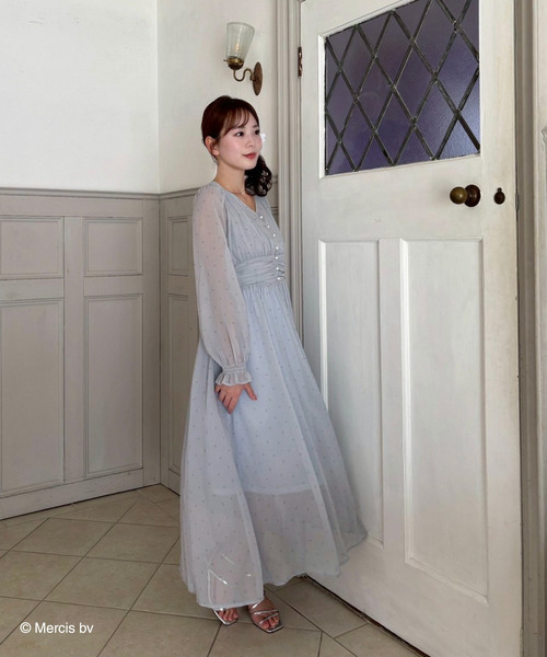 MIIA（ミーア） ワンピース miffy 総柄長袖シフォンフレアワンピース