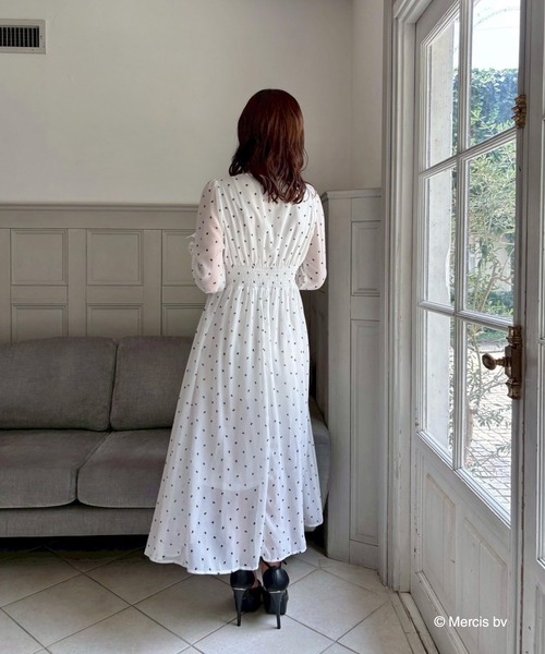 MIIA（ミーア） ワンピース miffy 総柄長袖シフォンフレアワンピース