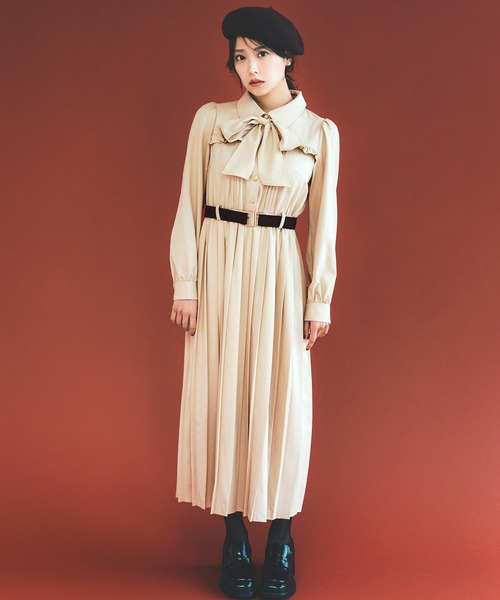 レディアゼル プリーツボウタイシャツロングワンピース REDYAZEL（レディアゼル） ワンピース プリーツボウタイシャツロング