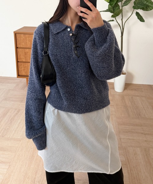 MUHET（ミュエータ） ニット セーター glitter shaggy polo knit