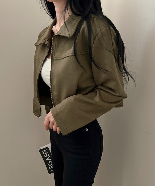 Songe ブルゾン アウター クロップド丈スウェードライクライダース