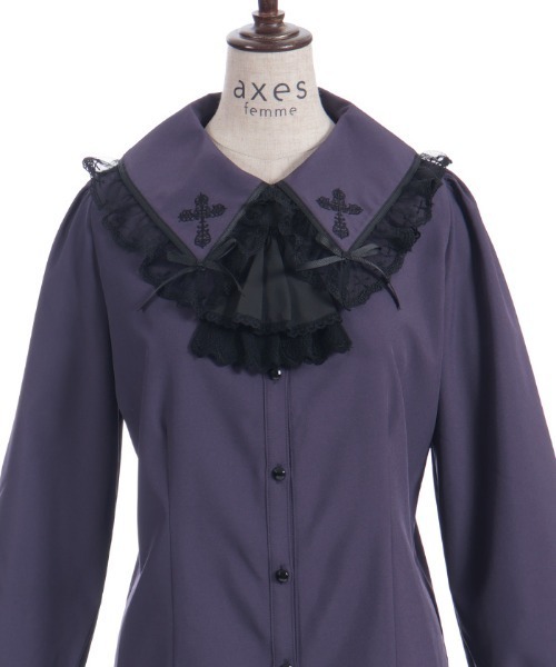 専用です♥CLOTH & CROSS パープルフリルブラウス NIBBLE POISON（ニブルポイズン） ブラウス シャツ クロス刺繍ビッグ襟