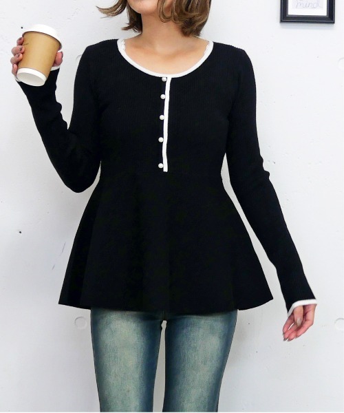 FUN ニット セーター バイカラーペプラムニット レディース : ZOZOTOWN