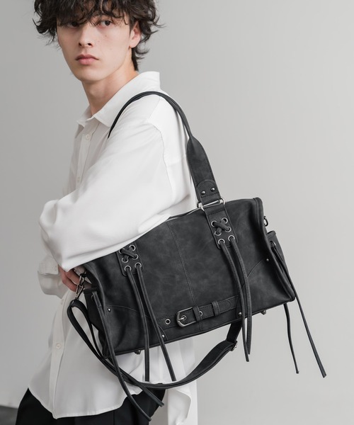 ☆riroriro☆ ブラックレザー ハンドバッグ、ショルダーバッグ Rocky Monroe（ロッキーモンロー） ショルダーバッグ ヴィンテージ加工