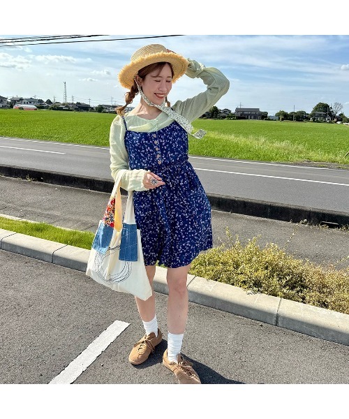 サロペット オーバーオール retro花柄キャミサロペ レディース